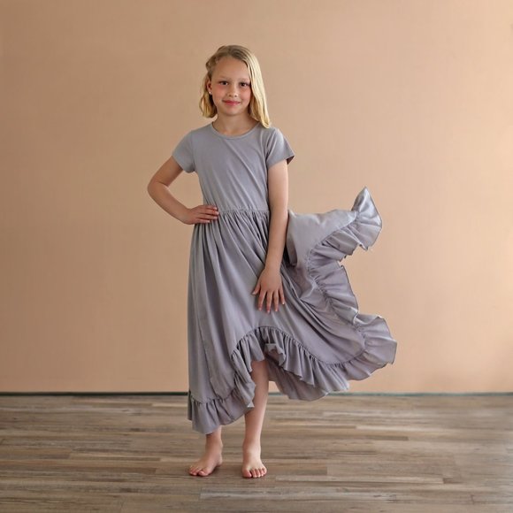 Gray Boho Dress - Long Ruffle Dress - High-low Hem Ruffle Dress - Gray Dress - Picture 3 of 5